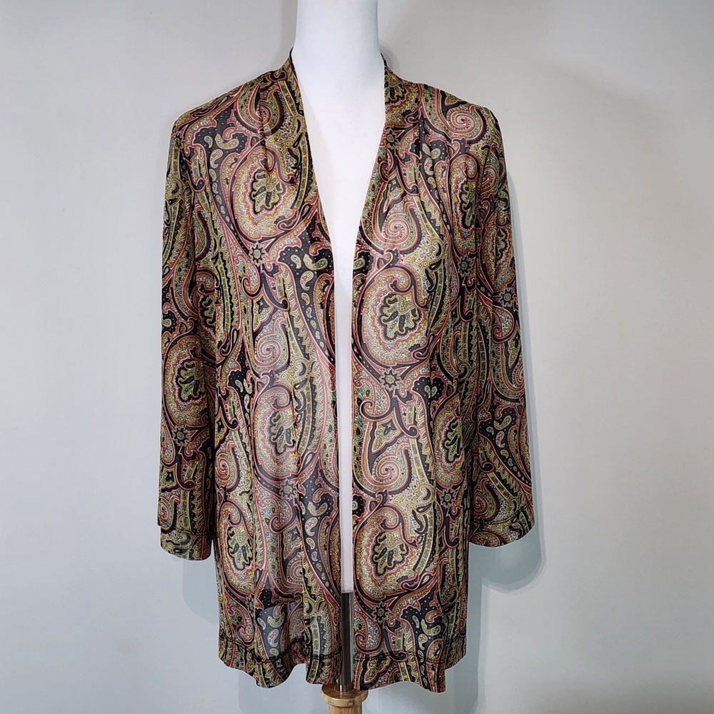 Laura Petites Paisley Mesh Kimono Cardigan Size Large Open Front Boho Sheer NEW